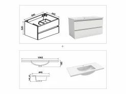 Aica Mueble de baño con lavabo, mate, 99 x 44,5 x 52 cm Blanco Clearance
