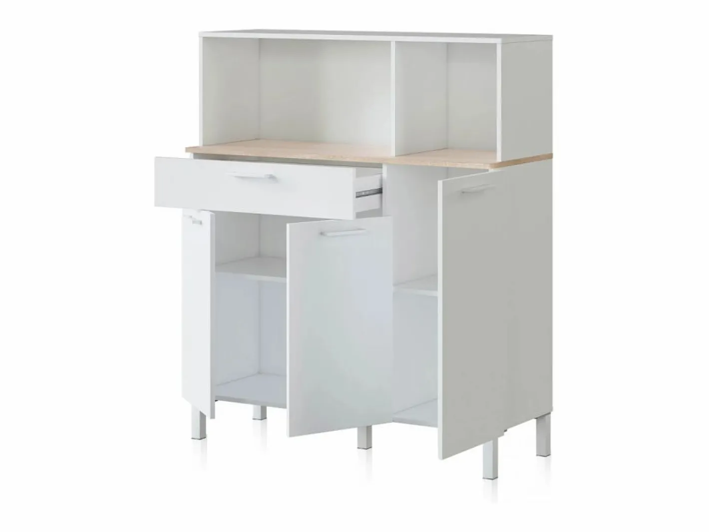 duehome Alacena cocina Colin 3 Puertas Blanco Artik (Blanco Mate) - Roble Canadian Color natural claro Hot