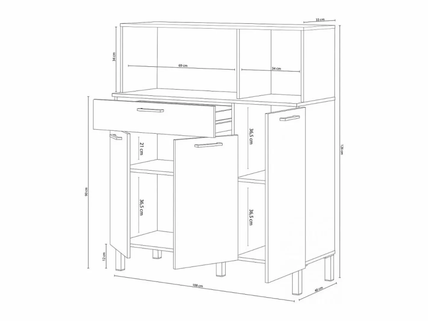 duehome Alacena cocina Colin 3 Puertas Blanco Artik (Blanco Mate) - Roble Canadian Color natural claro Hot