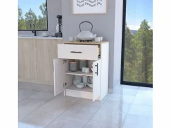 TuHome Alacena Mayorca en melamina con 2 puertas , 2 estantes y cajon con rieles metalicos , Blanco / Beige , 85.1 cm X 60 cm X 40.5 cm Multicolor