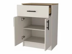 TuHome Alacena Mayorca en melamina con 2 puertas , 2 estantes y cajon con rieles metalicos , Blanco / Beige , 85.1 cm X 60 cm X 40.5 cm Multicolor