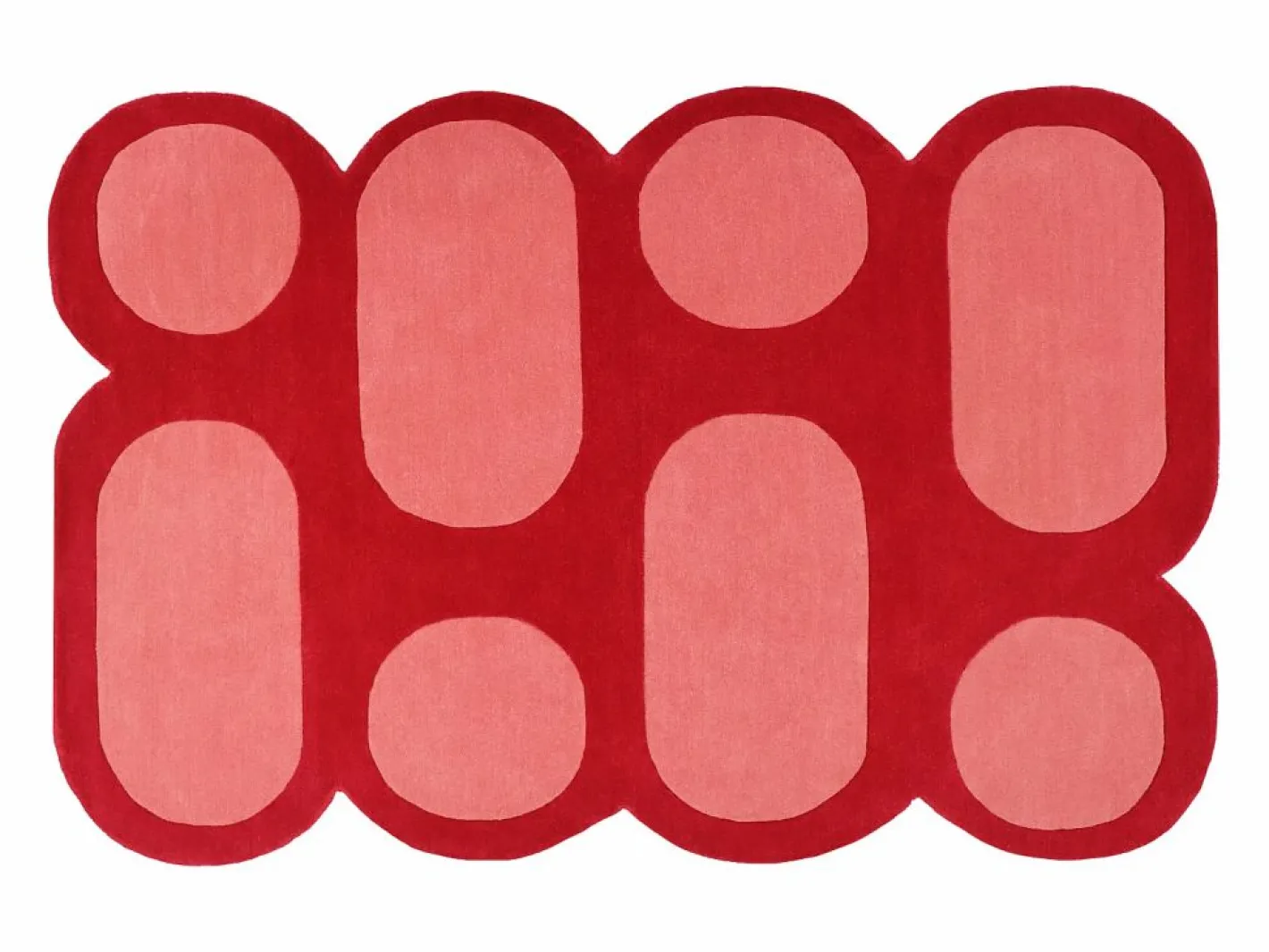 Alfombra 100% lana tejida a mano, rojo cereza y rosa, 160 x 230 cm, 2100g/m², NOLERA^OZAIA Hot