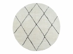 the carpet Alfombra Bahar Shaggy moderna patrón rombos, negro , 120 cm redonda Blanco New