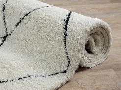 the carpet Alfombra Bahar Shaggy moderna patrón rombos, negro , 120 cm redonda Blanco New