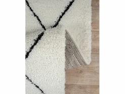 the carpet Alfombra Redonda|Alfombra Bahar Shaggy moderna patrón rombos, negro , 160 cm redonda