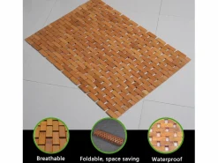 Alfombra de baño de teca, alfombra de ducha de madera, alfombra de bañera, patas de goma antideslizantes, enrollable, 70x50cm Marru00f3n chocolate Outlet