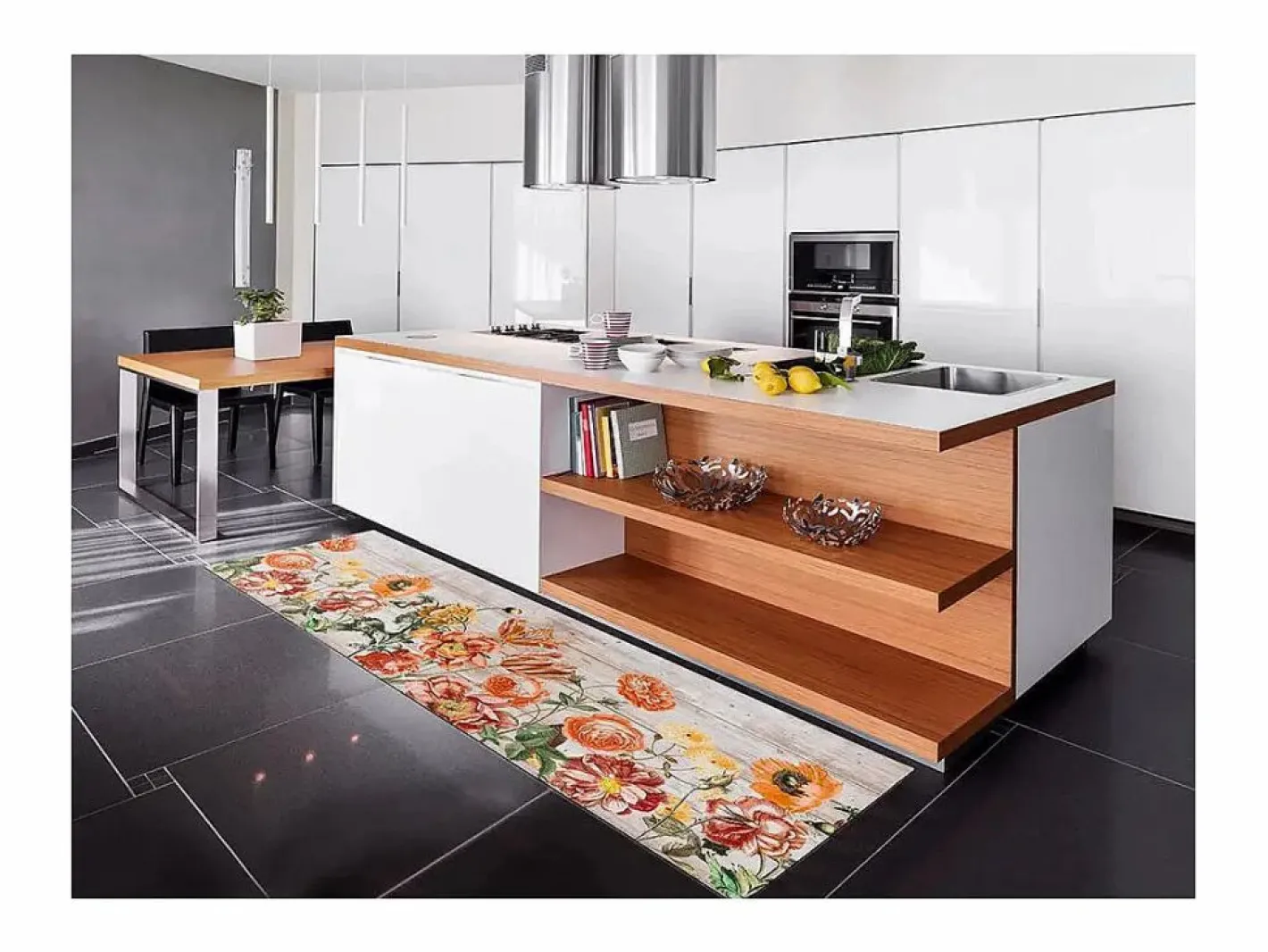 Alfombra de cocina - dibujos con flores - - 52 x 200 cm - RICCI Multicolor Outlet