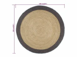 Alfombra De Cocina|Alfombra De Cocina|Alfombra de yute hecha a mano con borde oscuro 150 cm