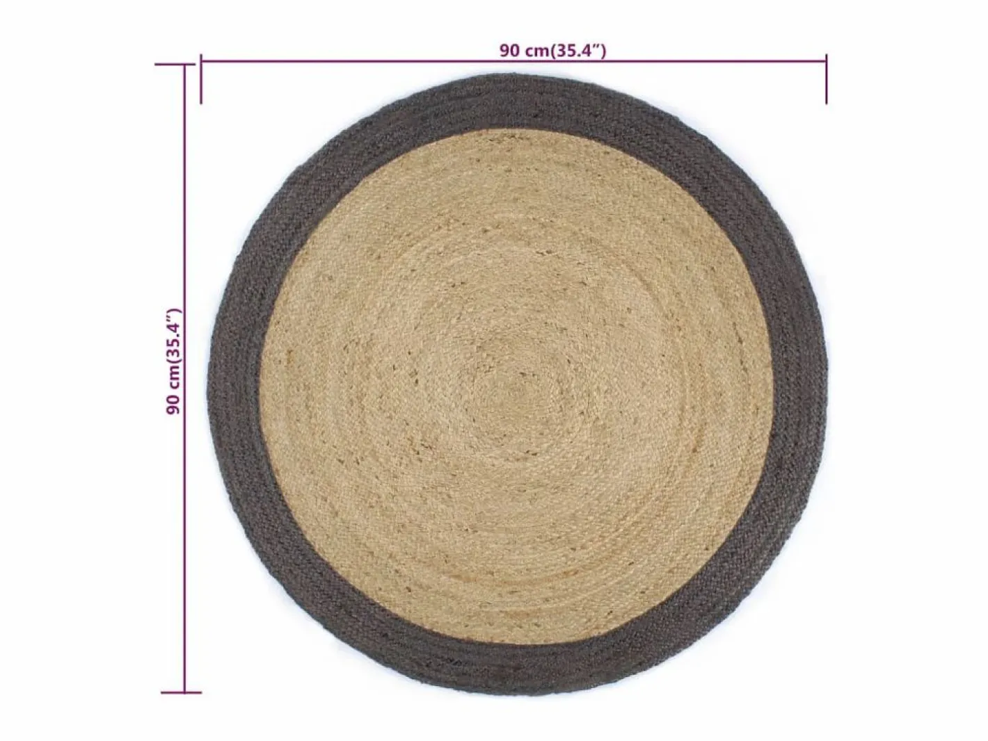 Clicnbuy Alfombra Redonda|Alfombra de yute tejida a mano con borde oscuro 90 cm