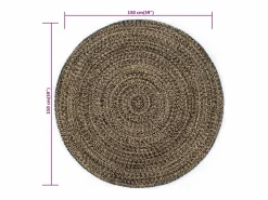 Clicnbuy Alfombra Redonda|Alfombra hecha a mano de yute negra y natural 150 cm