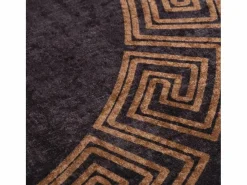 Clicnbuy Alfombra Redonda|Alfombra lavable antideslizante negro y dorado Ø 200 cm