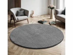 the carpet Alfombra pelo corto lavable antideslizante - Antracita - 120 cm Redondo - RELAX Gris antracita Outlet