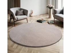 the carpet Alfombra pelo corto lavable antideslizante - arena - 200 cm Redondo - RELAX Color natural oscuro Sale