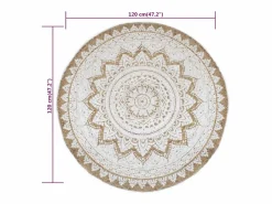 Alfombra redonda 120 cm yute trenzado estampado^Clicnbuy Best