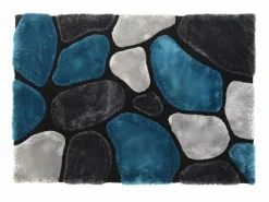 OZAIA Alfombra shaggy turquesa y gris poliéster 140x200 cm PIETRA Azul turquesa Outlet