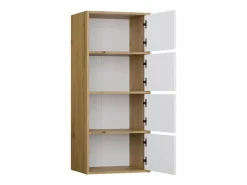 TOPESHOP ALMA - Cómoda alta de almacenamiento con 4 puertas con apertura tip-on - Artesanía y blanco Color natural oscuro Hot