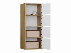 TOPESHOP ALMA - Cómoda alta de almacenamiento con 4 puertas con apertura tip-on - Artesanía y blanco Color natural oscuro Hot