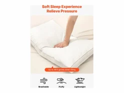 Almohada|Almohada de Plumas SucceBuy, Lote de 2, 91 x 50 cm, con Funda de Algodón, Relleno de Plumón de Ganso y Fibra Sintética, Buen Soporte, Confort Óptimo, Blanco