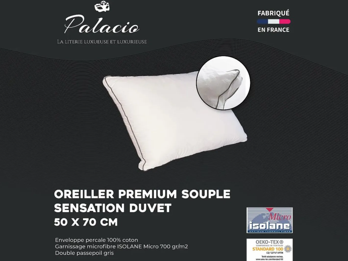 Palacio Almohada|Almohada sensación plumón percal 91 hilos/ cm² - 50 x 70 cm - 700 gr - - AUXENCE