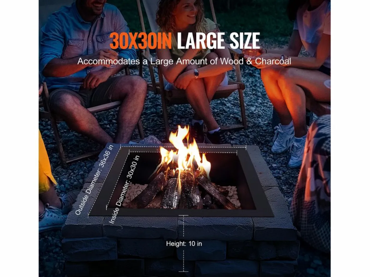 Brasero|Anillo de Chimenea Cuadrado SucceBuy, con Revestimiento Exterior de Acero 91 x 92 cm para Chimenea, Anillo de Fogata