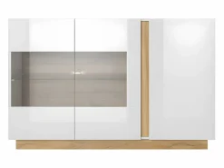 Vente-unique Aparador|Aparador - 3 puertas - Con LEDs - Blanco brillante y roble - MURARI