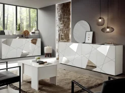 Vente-unique Aparador - 4 puertas y 4 estanterías - Color: lacado - CANTIANO Blanco Discount