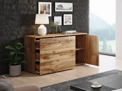 Aparador 110 cm mate para salón – moderno con 3 cajones y 1 puerta roble wotan^ Discount
