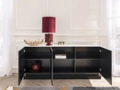 Vente-unique Aparador|Aparador 3 puertas con LEDs de MDF - Negro y efecto mármol blanco - DEVIKA de Pascal MORABITO