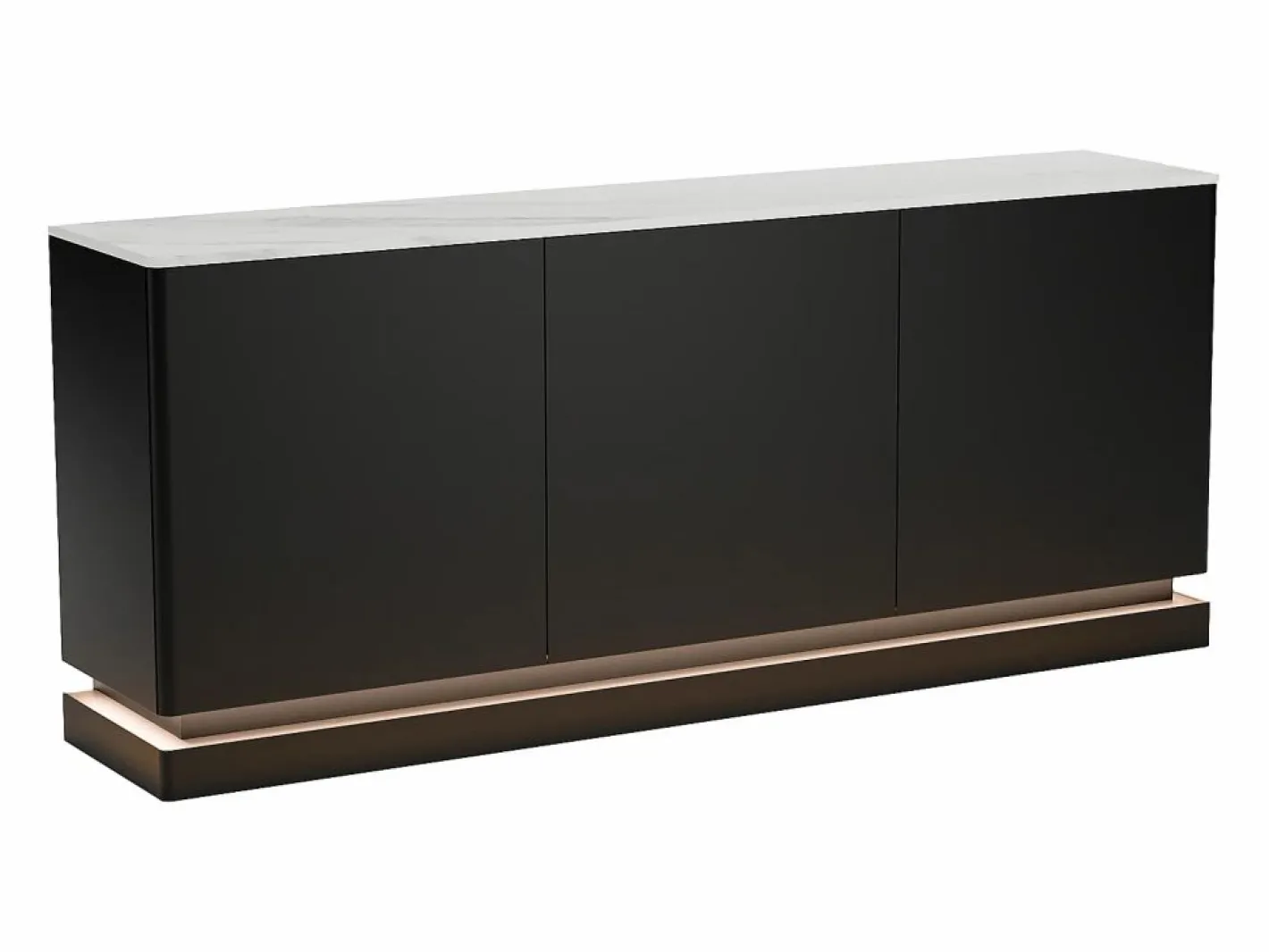 Vente-unique Aparador|Aparador 3 puertas con LEDs de MDF - Negro y efecto mármol blanco - DEVIKA de Pascal MORABITO
