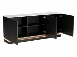 Vente-unique Aparador|Aparador 3 puertas con LEDs de MDF - Negro y efecto mármol blanco - DEVIKA de Pascal MORABITO