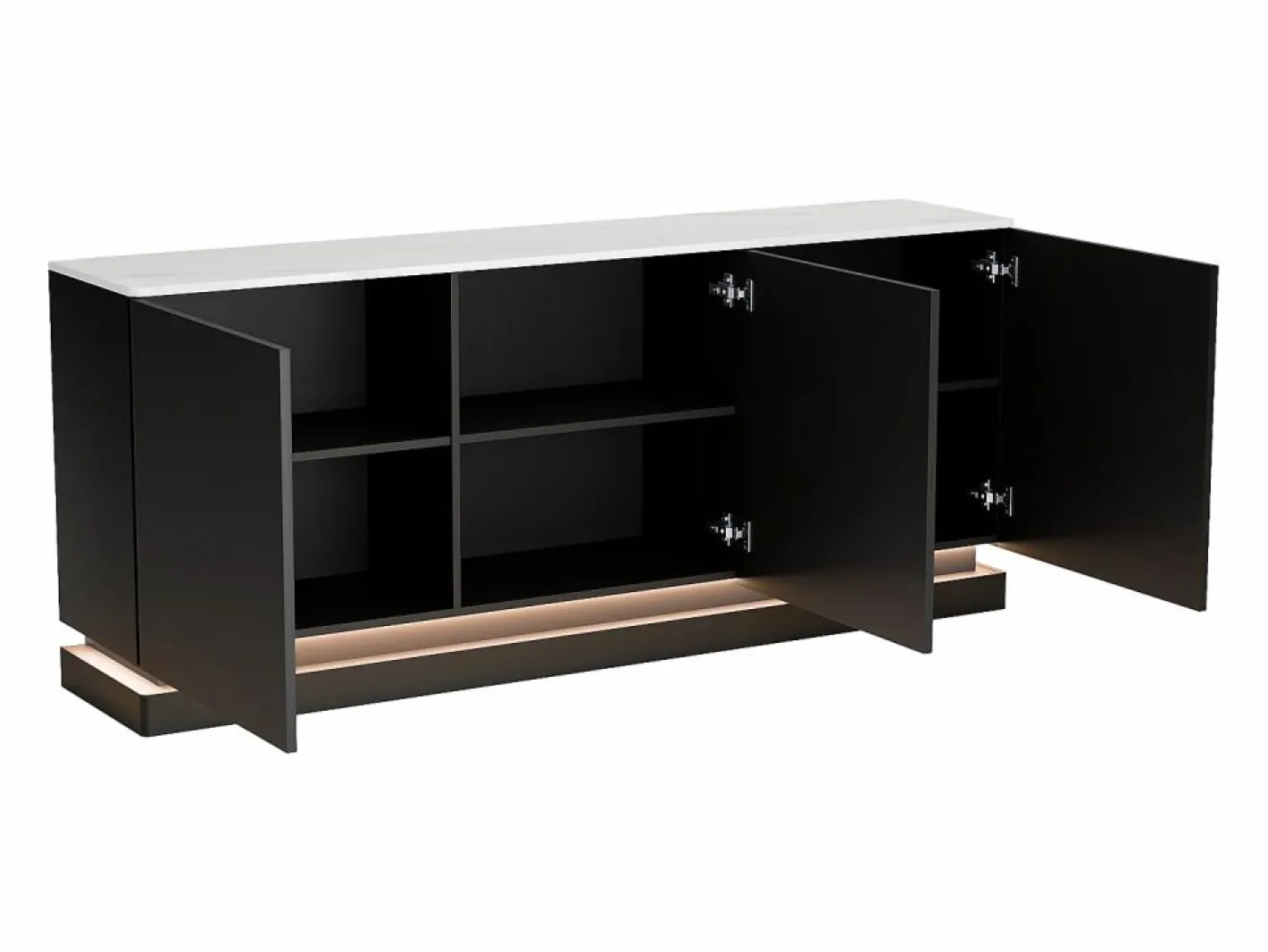 Vente-unique Aparador|Aparador 3 puertas con LEDs de MDF - Negro y efecto mármol blanco - DEVIKA de Pascal MORABITO