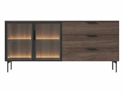 Aparador 2 puertas y 3 cajones con LEDs - Natural y negro - FOGLERI^Vente-unique Best