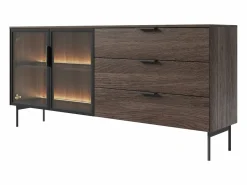 Aparador 2 puertas y 3 cajones con LEDs - Natural y negro - FOGLERI^Vente-unique Best