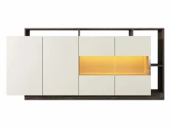 Vente-unique Aparador 4 puertas y 4 nichos con LEDs - Beige y Natural oscuro - IDESIA Color natural oscuro / Beige