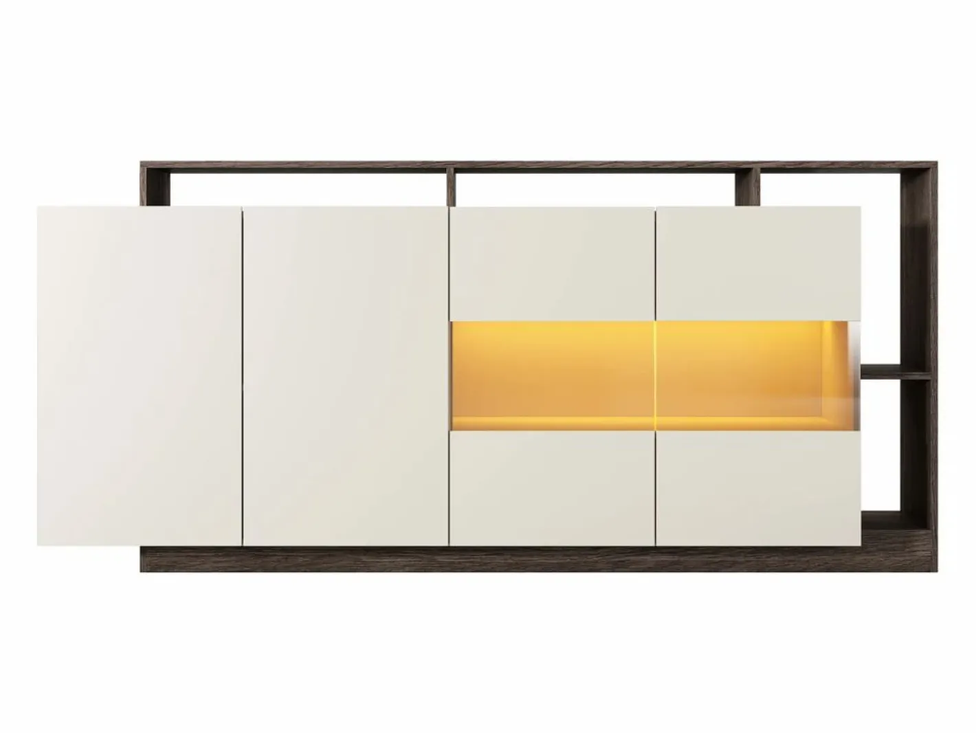 Vente-unique Aparador 4 puertas y 4 nichos con LEDs - Beige y Natural oscuro - IDESIA Color natural oscuro / Beige