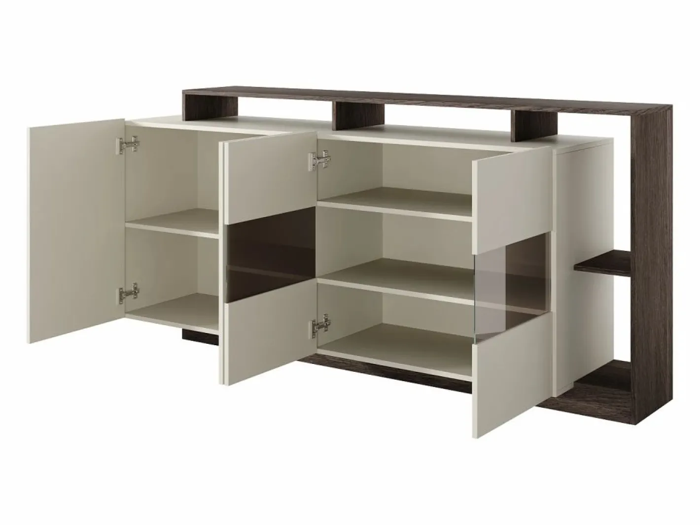 Vente-unique Aparador 4 puertas y 4 nichos con LEDs - Beige y Natural oscuro - IDESIA Color natural oscuro / Beige