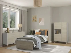 Vente-unique Aparador alto 3 puertas escandinavo KOLYMA - roble y blanco Color natural claro / Blanco Outlet