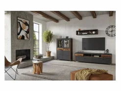 Aparador alto colección WINDSOR. Color antracita y roble oscuro.^Meublorama Outlet