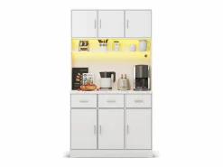 Merax Aparador De Cocina|Aparador alto con 6 puertas y 3 cajones - 100 x 40 x 180 cm - LED y puerto de carga - Madera MDF - Estantes regulables -