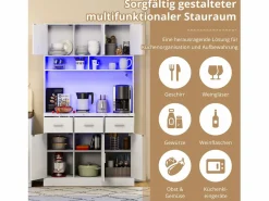 Merax Aparador De Cocina|Aparador alto con 6 puertas y 3 cajones - 100 x 40 x 180 cm - LED y puerto de carga - Madera MDF - Estantes regulables -
