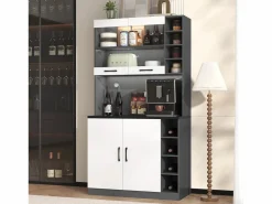 Aparador alto de cocina - 100 x 47 x 187 cm - con luces LED + 4 puertas + estantes ajustables - MDF + Acrílico -^Merax Best