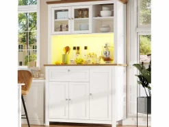 Merax Aparador De Cocina|Aparador alto de cocina - 104 x 40 x 180 cm - con estantes regulables + LEDs + 5 puertas + 1 cajón - Metal + MDF -