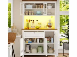Merax Aparador De Cocina|Aparador alto de cocina - 104 x 40 x 180 cm - con estantes regulables + LEDs + 5 puertas + 1 cajón - Metal + MDF -