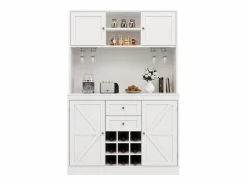 Merax Aparador De Cocina|Aparador alto de cocina - 120 x 40 x 188 cm - con estantes regulables + botellero + 4 puertas + 2 cajones - MDF -