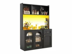 Merax Aparador alto de cocina - 120 x 35 x 167 cm - con estantes regulables + 3 puertas + 1 cajón + LED - MDF + PB - Negro Clearance