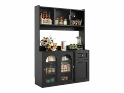 Merax Aparador alto de cocina - 120 x 35 x 167 cm - con estantes regulables + 3 puertas + 1 cajón + LED - MDF + PB - Negro Clearance