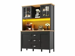 Merax Aparador De Cocina|Aparador alto de cocina - 120 x 40 x 179 cm - con LEDs + 4 puertas + 3 cajones + balda - MDF + metal -