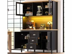 Merax Aparador De Cocina|Aparador alto de cocina - 120 x 40 x 179 cm - con LEDs + 4 puertas + 3 cajones + balda - MDF + metal -