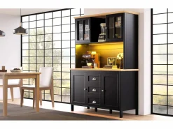 Merax Aparador De Cocina|Aparador alto de cocina - 120 x 40 x 179 cm - con LEDs + 4 puertas + 3 cajones + balda - MDF + metal -