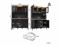 Merax Aparador De Cocina|Aparador alto de cocina - 120 x 40 x 179 cm - con LEDs + 4 puertas + 3 cajones + balda - MDF + metal -
